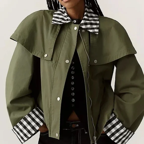 Avec Les Filles Gingham
Trim Cape Cropped Trench Size Large - Picture 1 of 5